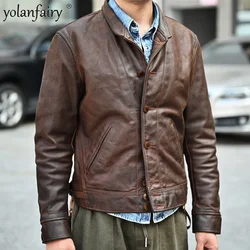 Spring Men's Leather Jacket Men Vintage Retro Designer Clothes Men's Top Layer Cowhide Jacket Genuine Leather Jacket Chaquetas F