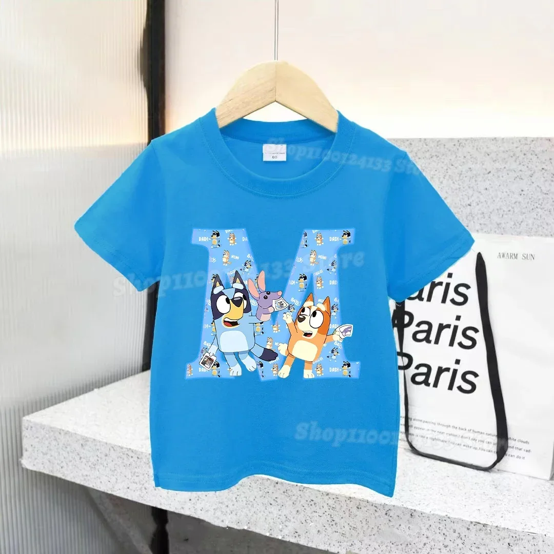 ילדים כחולים חולצת טריקו כותנה כותנה מכתבים A-Z משפחת היילר קריקטורה הדפס ילד ילדים חמוד של בגדי ים