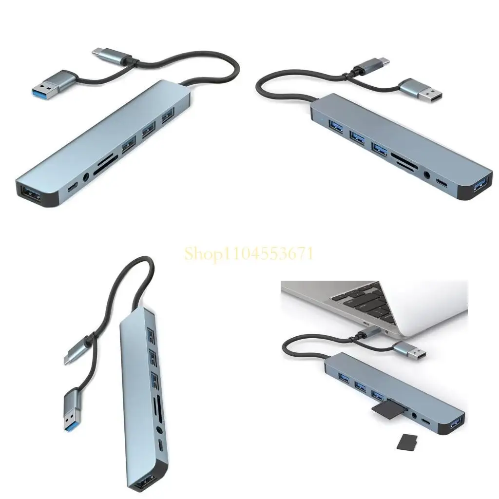 

Best Seller Usb TypeC Hub 6 in 1 Aluminum Docking Station with 4 USB Ports and Card Reader Slot for Computer Tablets Phones