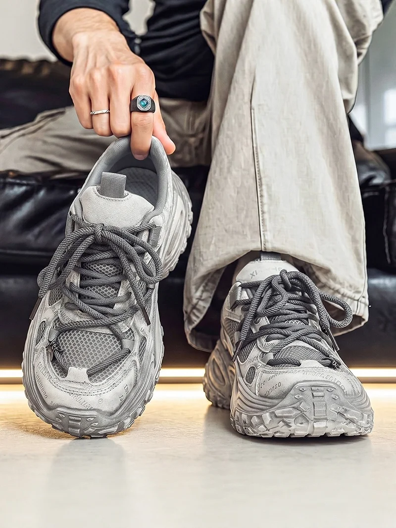 

Men's Breathable Sports Shoes Summer 2026 Casual Dad Style Thick Bottom Heightening Retro Net Cloth Low Top round Toe