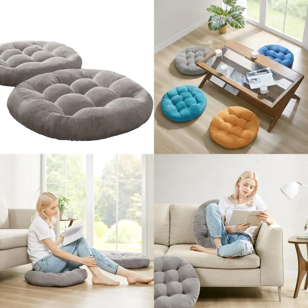 

Набор из 2 круглых больших подушек для медитации, 22-дюймовые серые вельветовые подушки для сидения для взрослых, идеально подходят для гостиных с татами