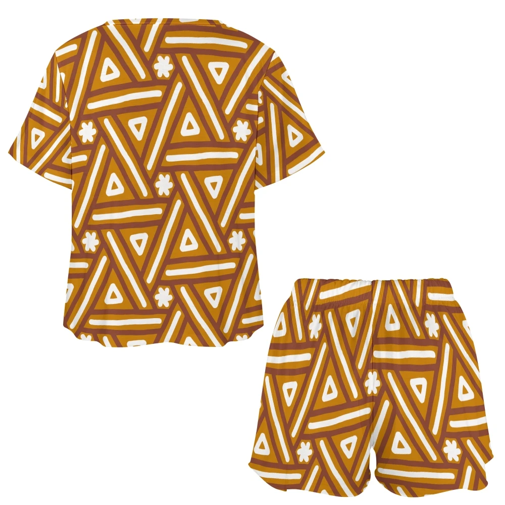 Etnisch Geometrisch Patroon Dames 2-delige Knoop Met Korte Mouwen En Korte Mouwen Voor Nachtkleding Loungewear Pj Set Zomer Thuispak