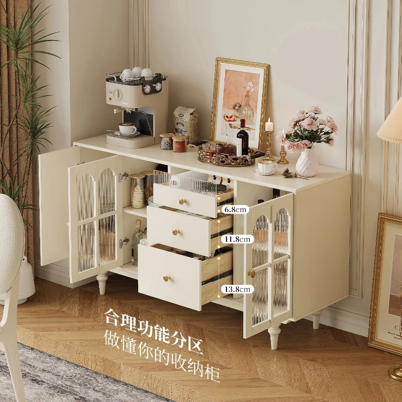 French cream style household solid wood kitchen floor-to-ceiling dining side cabinet integrated shelf living room wall storage