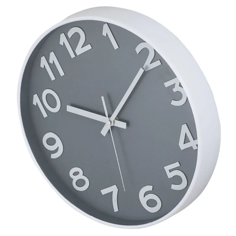 

Wall Clock White Frame Gray Background for Home Bedroom Kitchen Wall Clock Decor Operated Mute Decor Round Shape