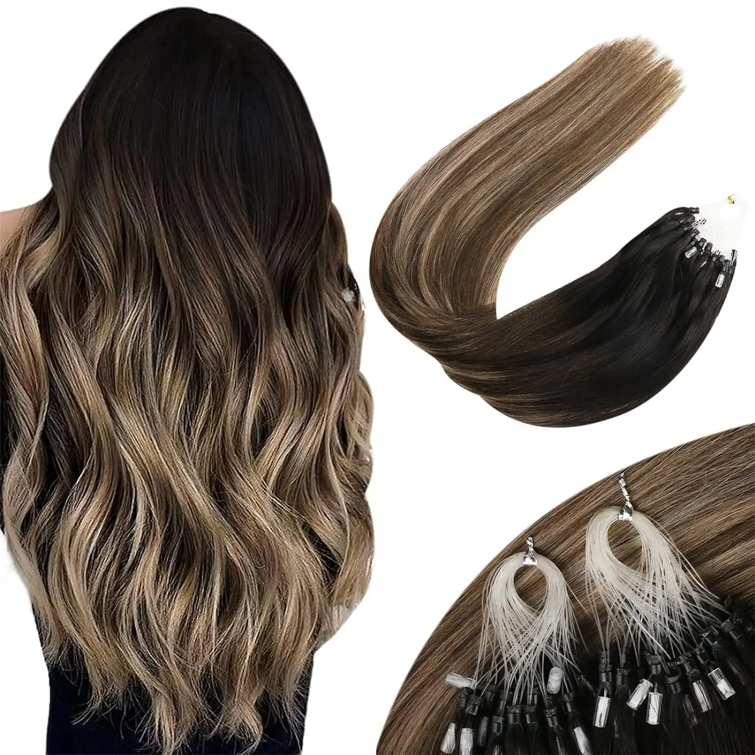 

VeSunny Micro Loop Hair Extensions Human Hair Balayage Color Micro Link 0.5g/strand Micro Ring 100pcs Straight Natural Hair