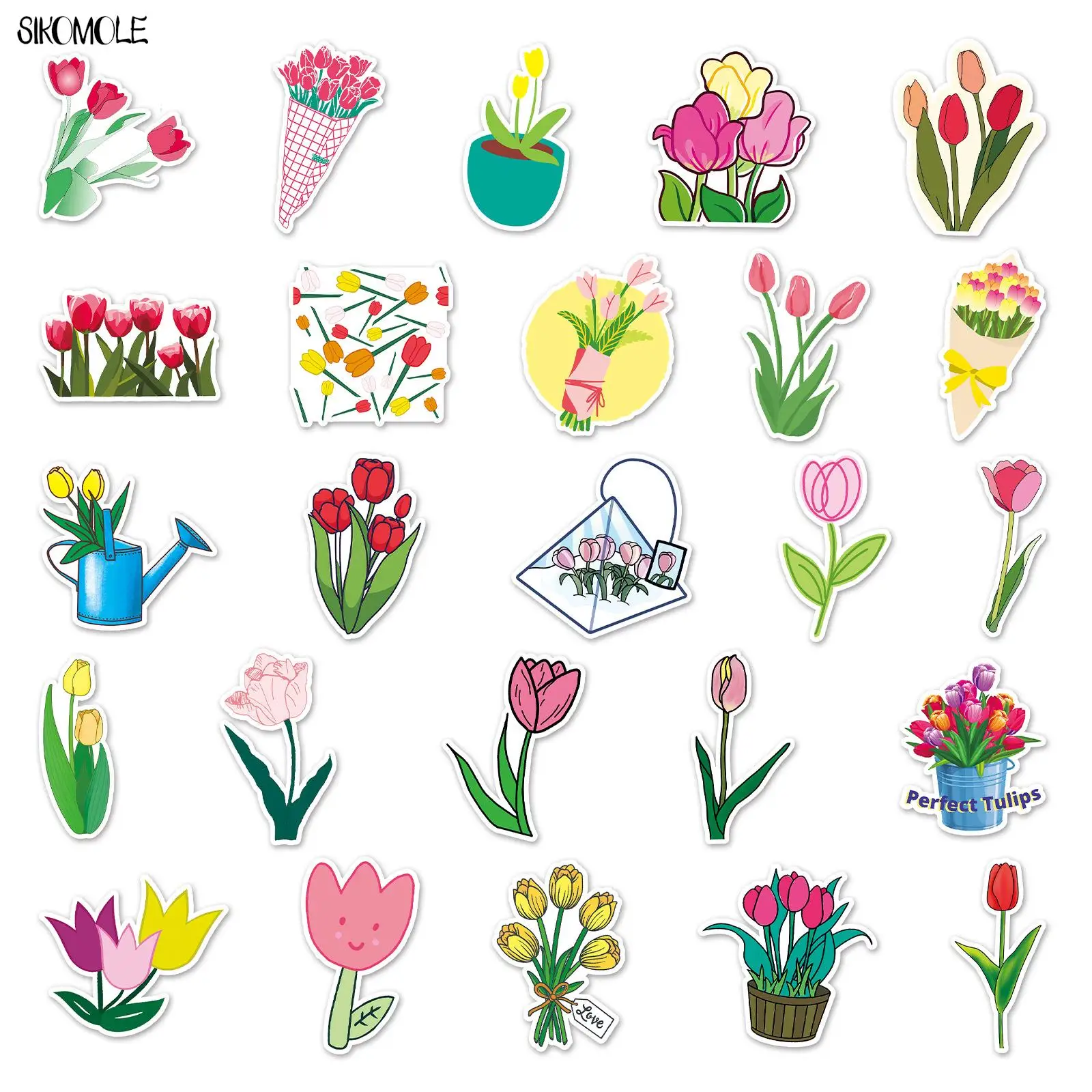 10/30/50PCS Cartoon Tulip Flowers Stickers Colorful estetica Kids DIY Toy Car Skateboard Laptop Phone Graffiti Decal Sticker F5