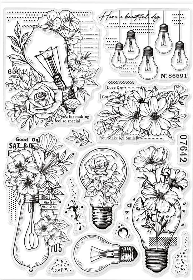 2024 Nowy stempel kwiatowy z żarówką Przezroczysty stempel do scrapbookingu Przezroczysta guma silikonowa DIY Album fotograficzny Dekoracja