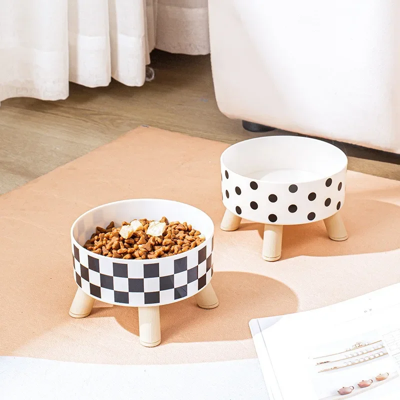 A Cat Bowl For Cats And Dogs, Simple Polka-dot Stainless Steel Pet Tall Bowl, Drinking Water, Anti-overturn Water Food Bas