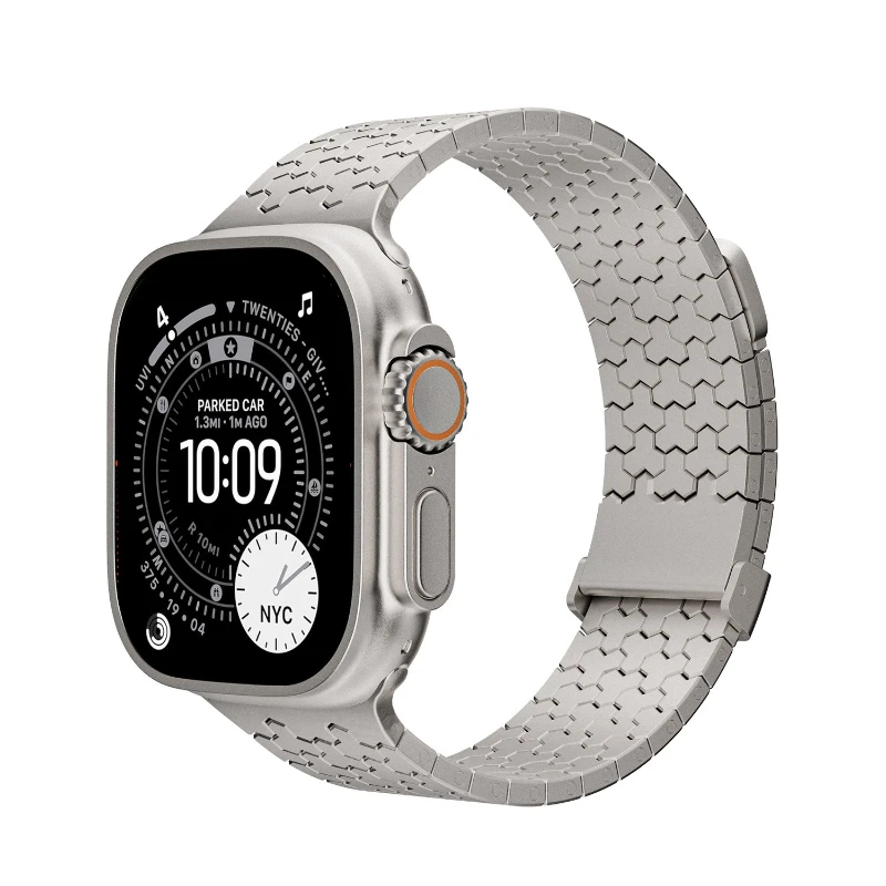 Y Shape Honeycomb Pattern Double Magnetic Steel Metal Strap for Apple iWatch 44 45 46 49mm Personalized Replacement Wristband