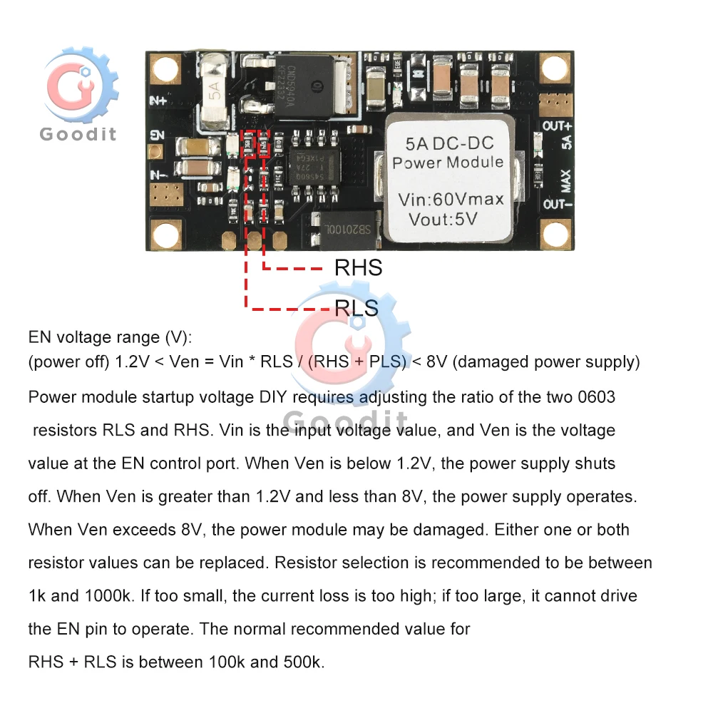 5A DC-DC Step Down Converter 6.5-60V to 5V/12V Power Supply Module 96% Efficiency Buck Module with Reverse Polarity Protection