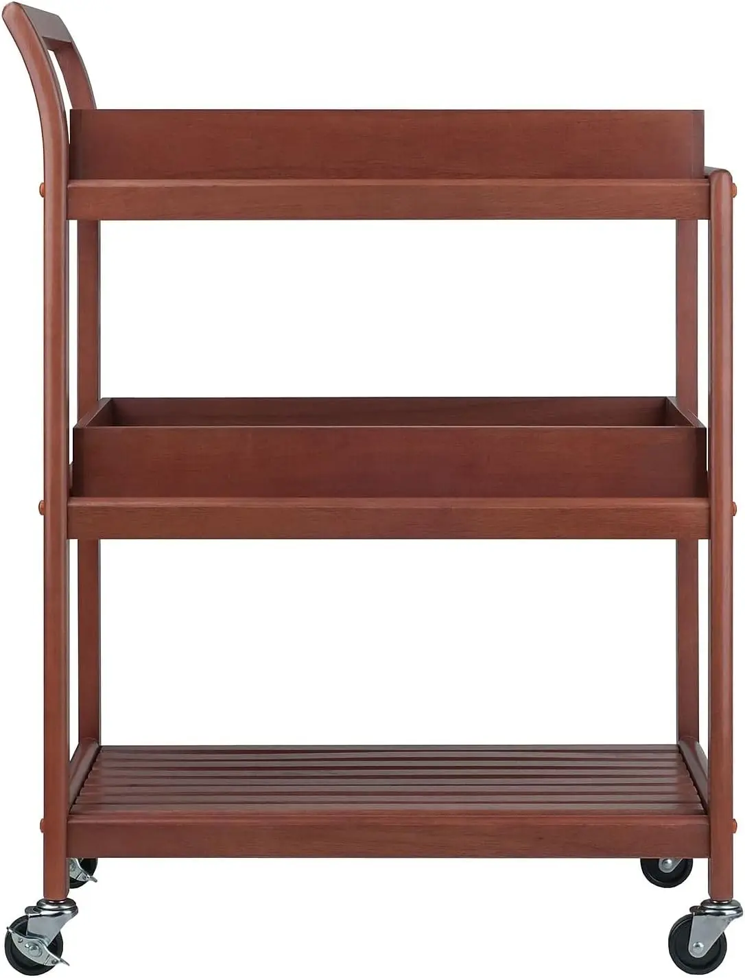 3-Shelf Wood Mobile Serving Cart with Lockable Wheels, Walnut (94138)