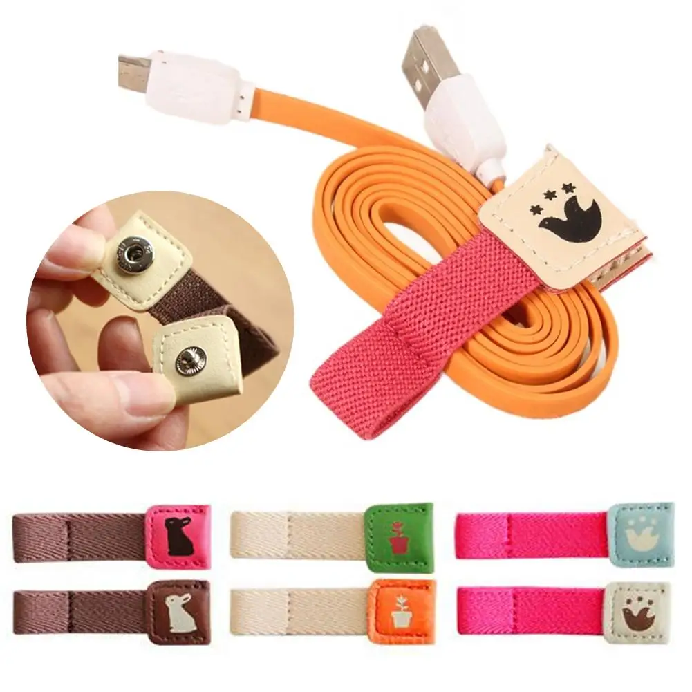 Earphone Cable Organizer Charging Cords USB Cables Earphones Leather Combination Winding Device Portable Snap Button Organizer