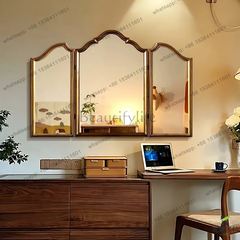 XX. French retro toilet three-sided folding bathroom mirror American makeup mirror