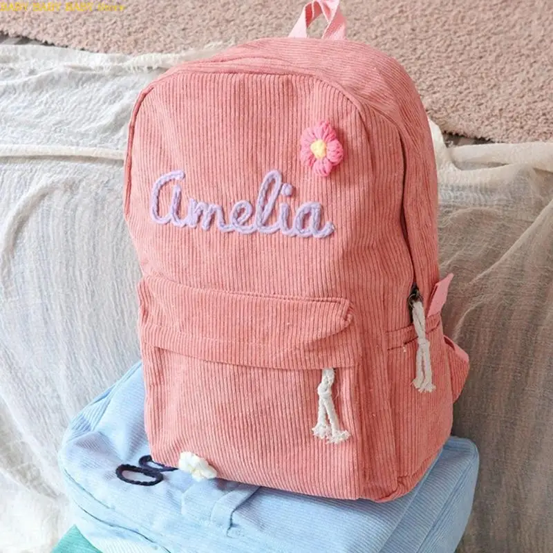 

Cartoon Backpacks Japanese Styles Casual Daypacks Letter Travel Bag School Backpacks Corduroy Backpacks for Daily