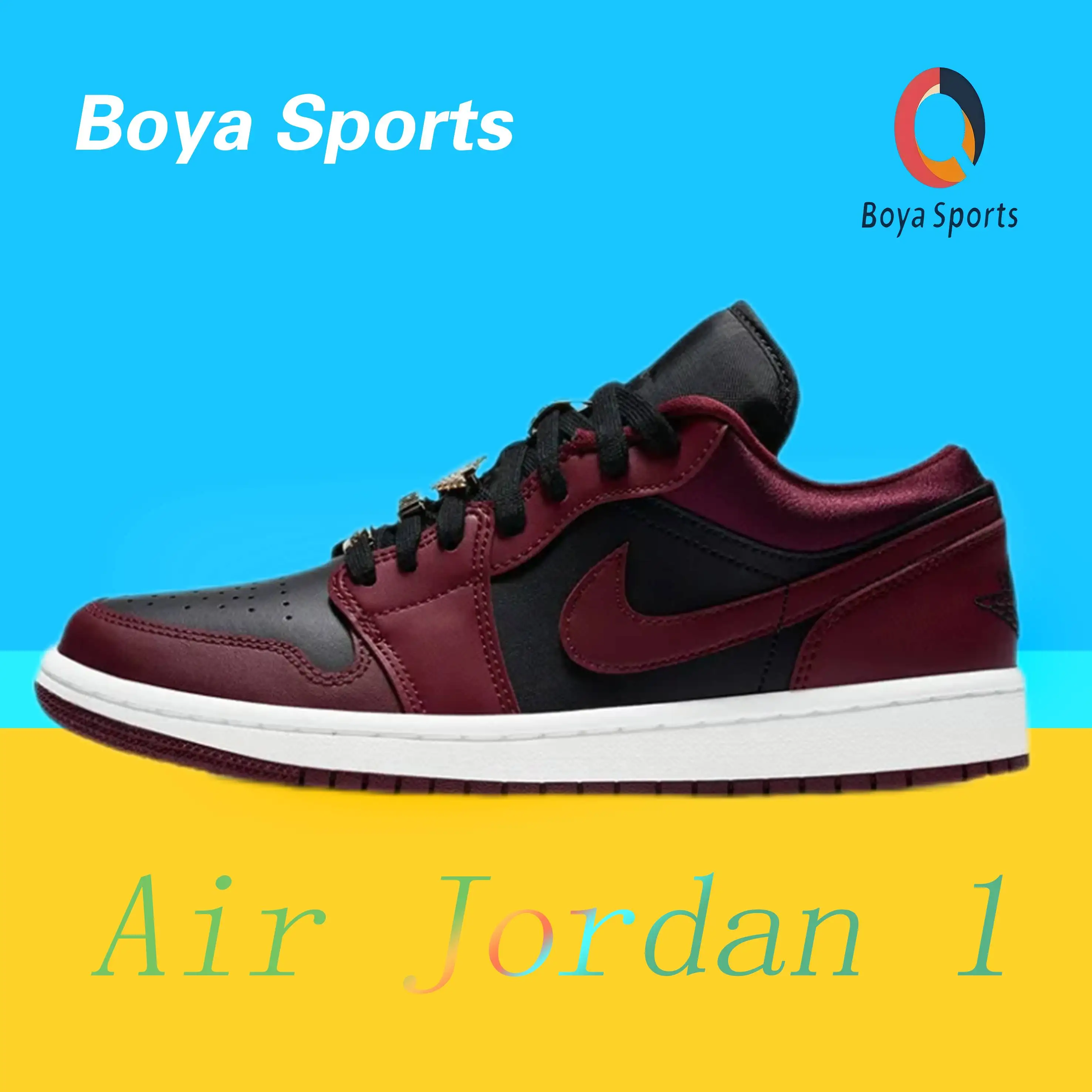 Jordan Air Jordan 1 low metal wings abrasion-resistant lightweight non-slip low-top retro board shoes black burgundy