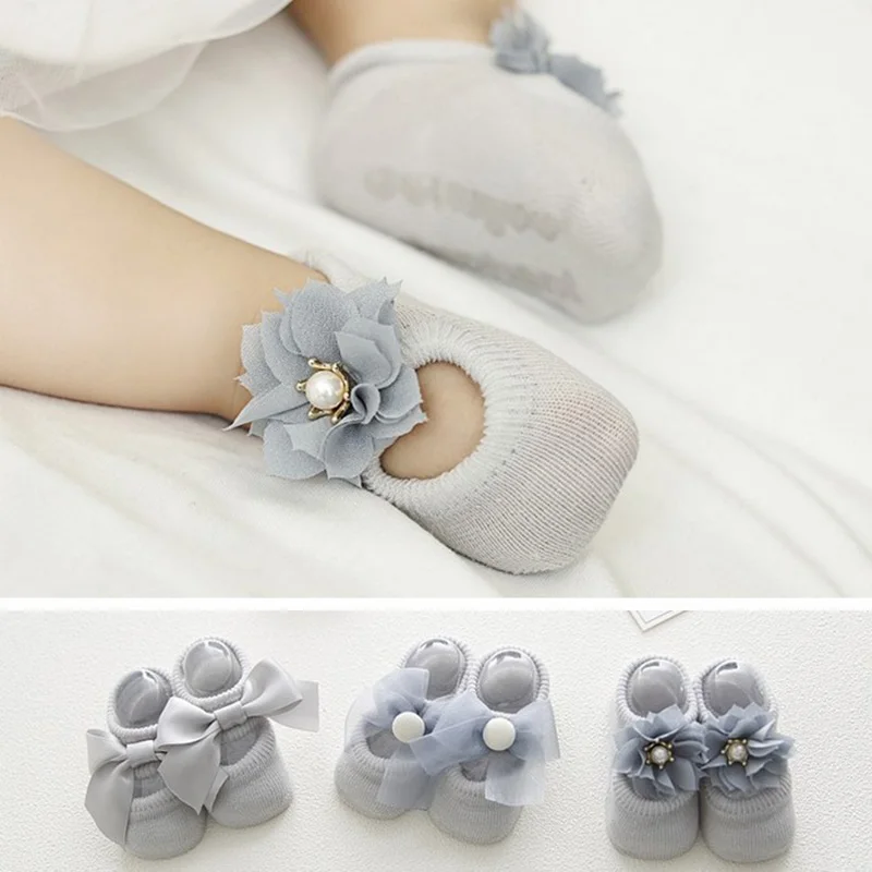 3Pair/Set Princess Baby Girls Socks Sweet Lace Bow Newborn Boys Short Socks Infant Toddler Anti-slip Sock