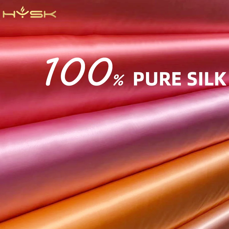 HYSK 100% silk satin fabric pink red coral maroon wine color soft glossy double sided comfortable material for sleepwear robes