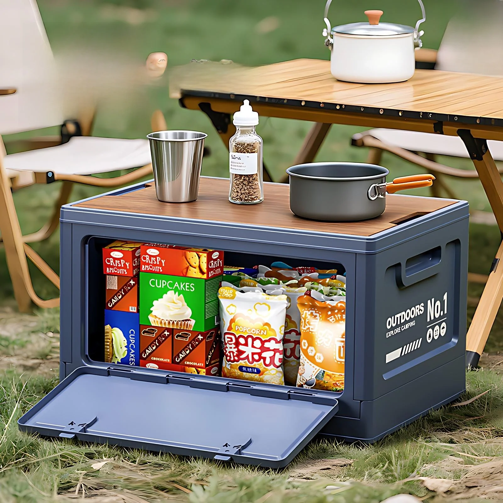 Large Capacity Outdoor Picnic Camping Vehicle Trunk Side Door Opening Multi-Functional Storage Box Stackable Organizer Case