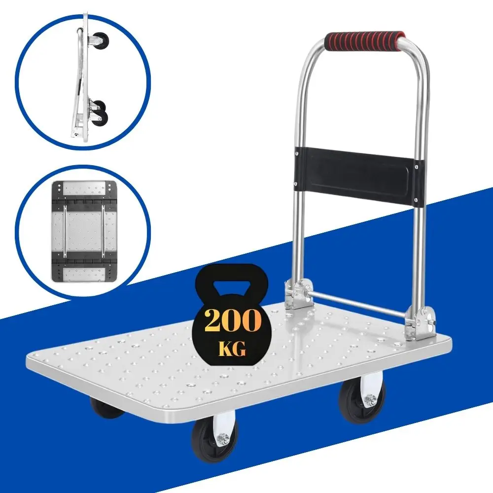 Chariot plateforme pliable jusqu’à 200 kg, chariot de transport avec surface antidérapante, chariot à 4 roues pour atelier, garage, jardin et déménagement