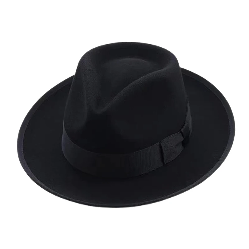 Black Fedora Hat Unisex Wide Brim Jazz Top Hat Autumn Winter Classic Elegant Panama Hat Gentleman Hat Wholesale Chapeau