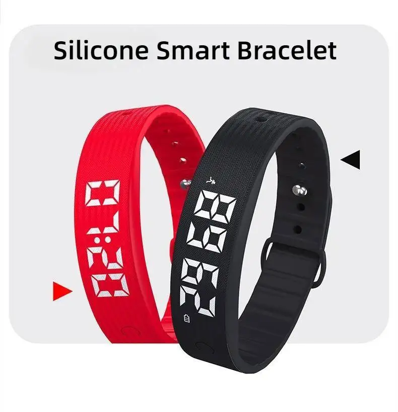 

Eco Friendly Smart Bracelet Silicone Vibration Alarm Clock Reminder Sleep Monitoring 24 Hours Pedometer Rechargeable Bracelet