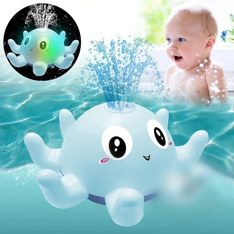 Juguetes de baño eléctricos para bebé, rociador automático de pulpo y ballena, juguete de bañera, piscina con música, luz LED, regalo para niños