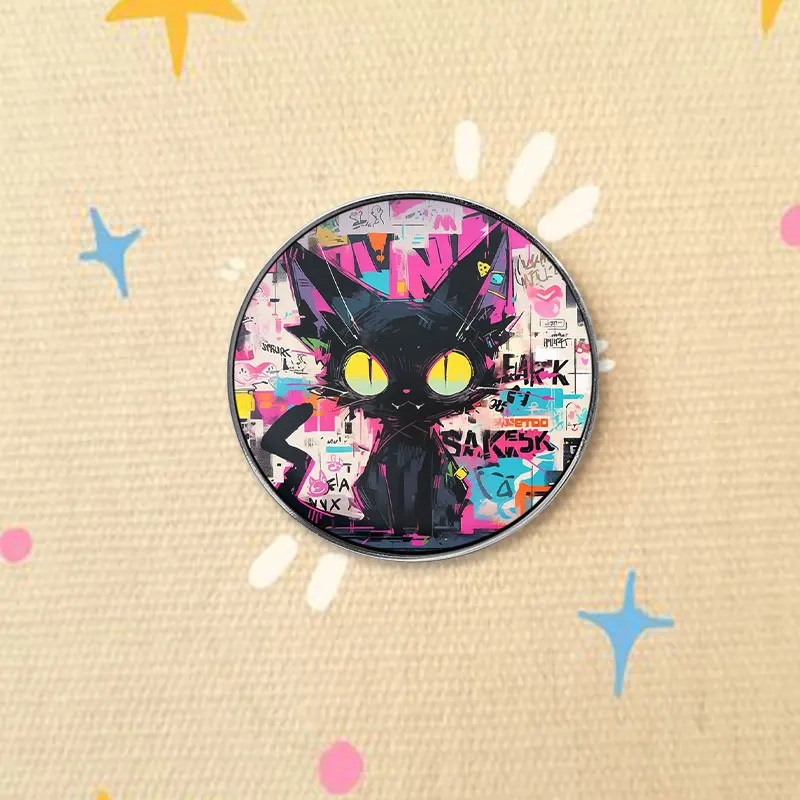 Edgy Cat Meme Enamel Pin Punk Rock Typography Brooches Abstract Background Lapel Badge Jewelry Gift For Teenagers