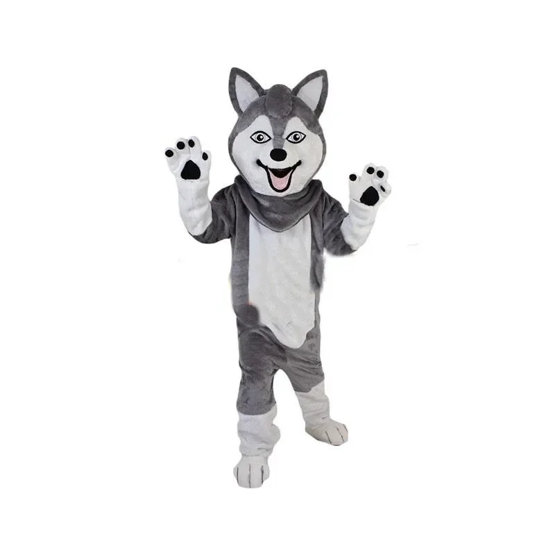

Grey White Wolf Fursuit Husky Dog Mascot Costume Halloween Christmas Fancy Party Dress Advertising Foam Cartoon Doll Clothing