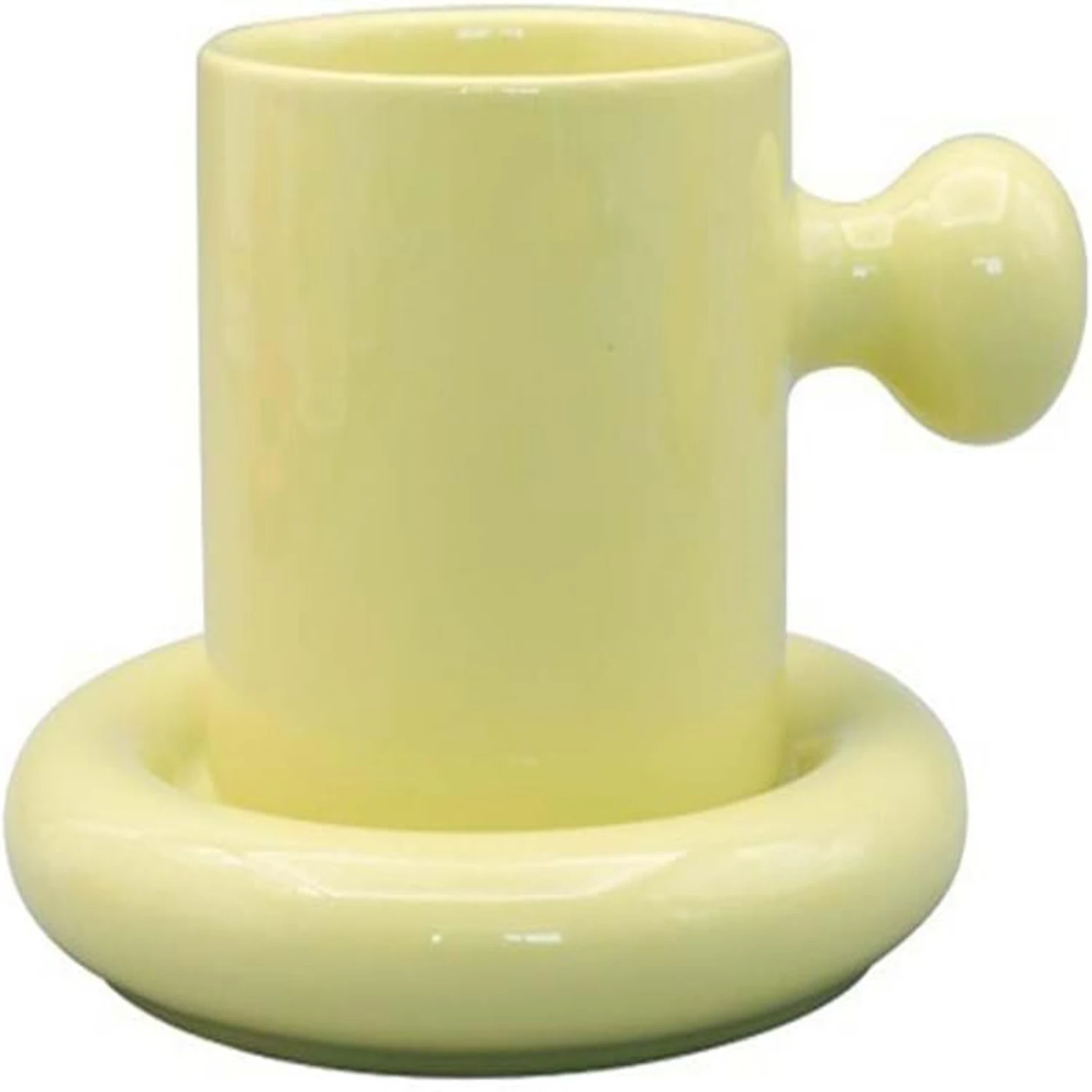 

Yellow Cute Ceramic Coffee Mug with Comfortable Ball Handle and Saucer - Creative Cloud Design - 10 oz/300 ml