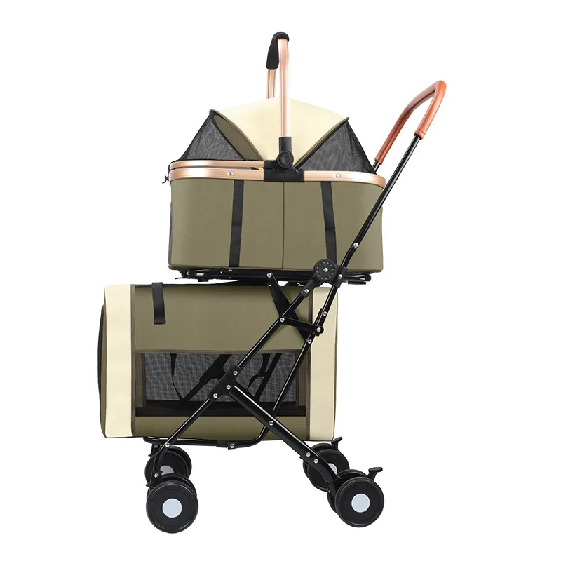 

Double-layer pet stroller new foldable large space fabric Oxford with cats and dogs camping