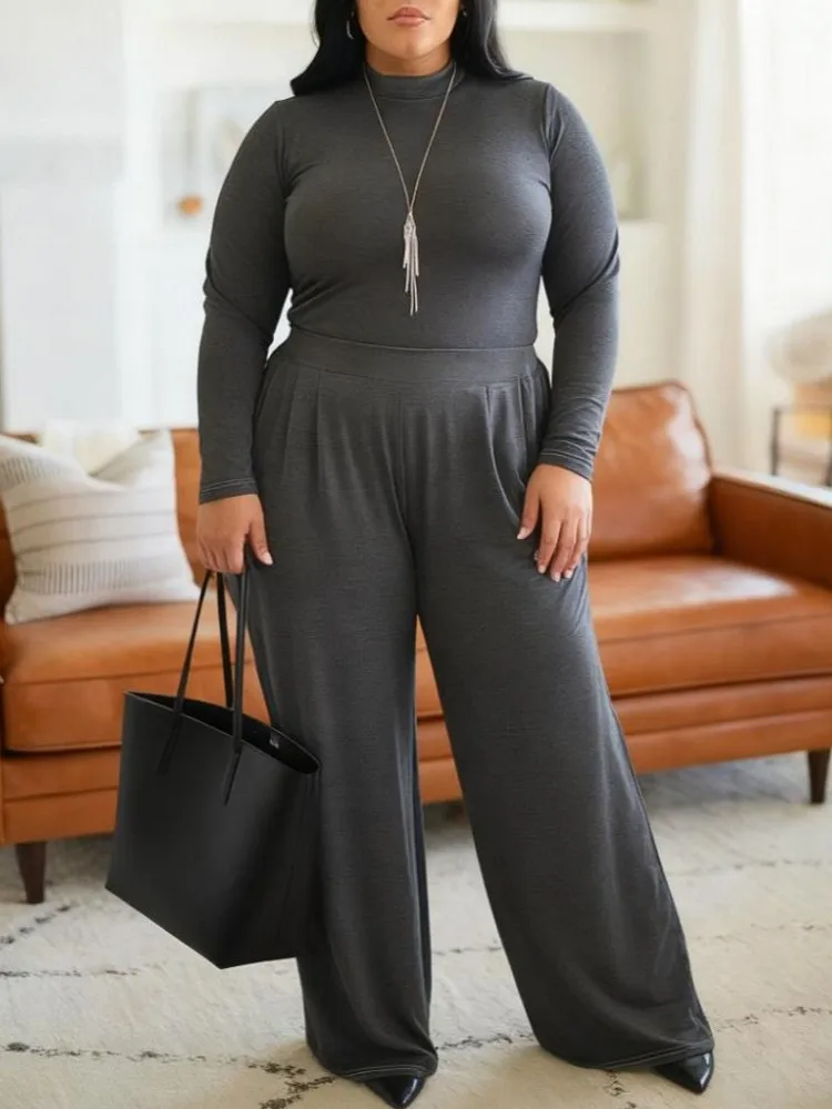 

2 женских комплекта из двух предметов, Новое поступление 2025 года, одинаковые комплекты больших размеров на осень и зиму, топ и брюки, костюмы, одежда больших размеров