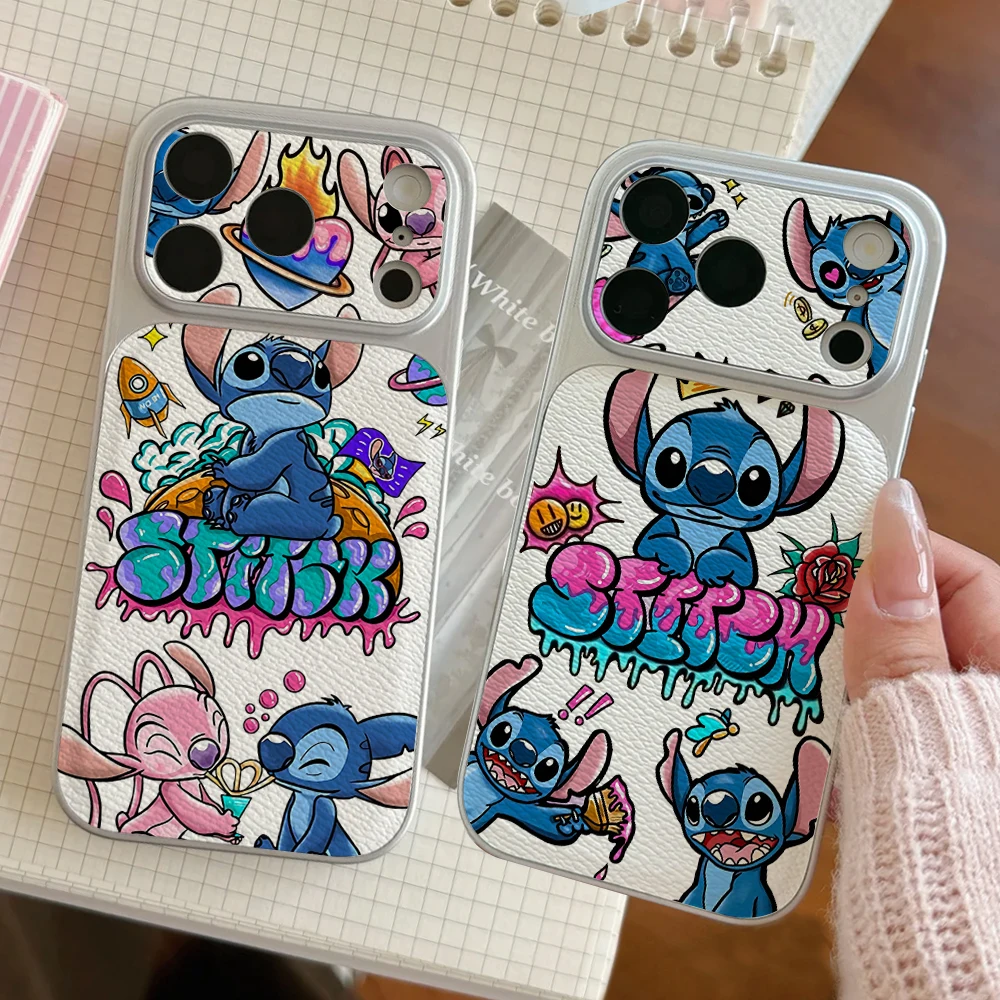

Lilo Stitch Phone Case For IPhone 17 16 15 14 Electroplated Leather Shockproof Couples 16PRO Phone Accessories 13 12 11 Casing