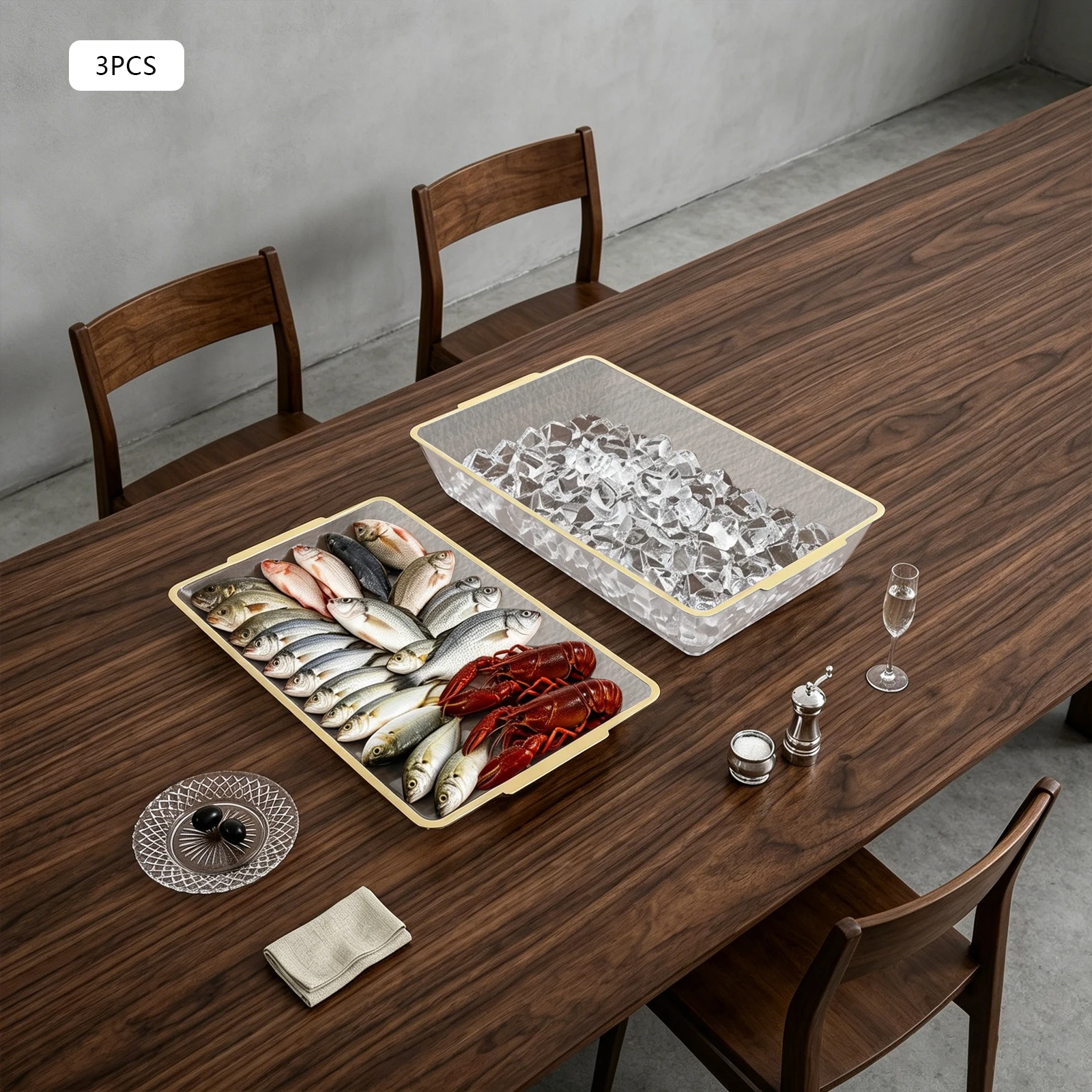 Chilled Serving Tray, Rectangle Serving Dish, Ice Charcuterie Party Platter,3-Piece Chilled Sushi And Sashimi Serving Set