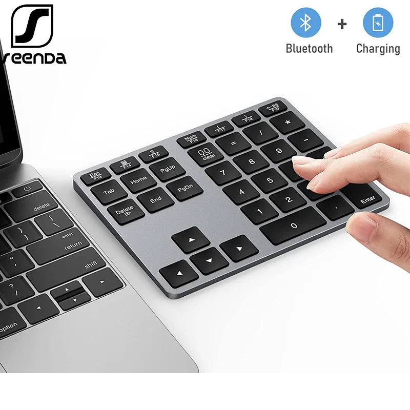 SeenDa Wireless Bluetooth Number Pad for Laptop Rechargeable Numeric Keypad 35-Keys Aluminum Numpad Keyboard for Mac Windows