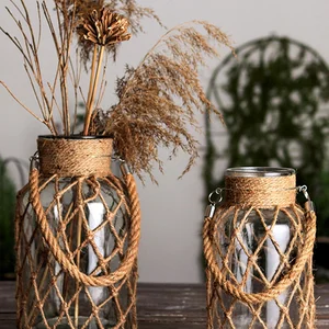 Rustic hanging glass vase, rope net, dry flower, hemp art, house, transparent, living room decoration, table decoration 8 Main Sales Rustic Decoration - №5