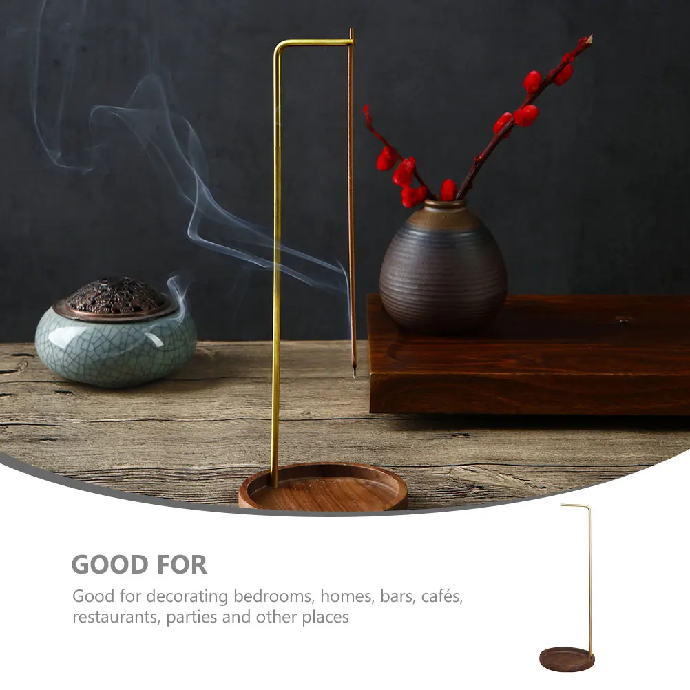 

1pc Creative Design Inverted Incense Holder Upside Down Stick Burner Desktop Metal Brass Wooden Base Stable Censer Ornament For