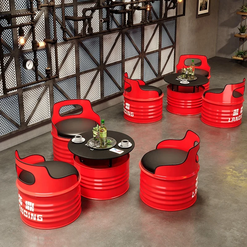 

#Industrial Wind Creative Oil Bucket Sofa Bar Table Chairs BBQ Milk Tea Shop Negotiation Area Tea Table