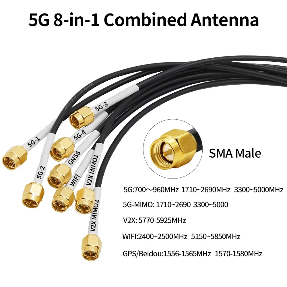 マルチバンドカーアンテナ,5g,4g,lte,mimo,v2x,wifi,GPS,gnss,8 in 1