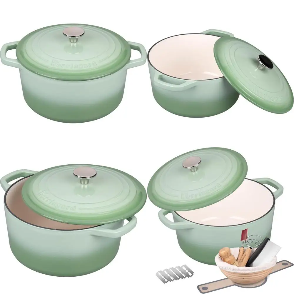 

Эмалированная чугунная жаровня с крышкой для выпечки хлеба, круглая хлебопекарная печь - в комплекте набор для выпечки хлеба на закваске, 4.5 л