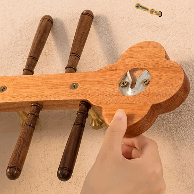 Walnut Wood Coat Racks Entrance Hall Wall Mounted Clothes Storage Hanger Living Room Pipa Style Clothing Organizer Hanging Hooks image 5