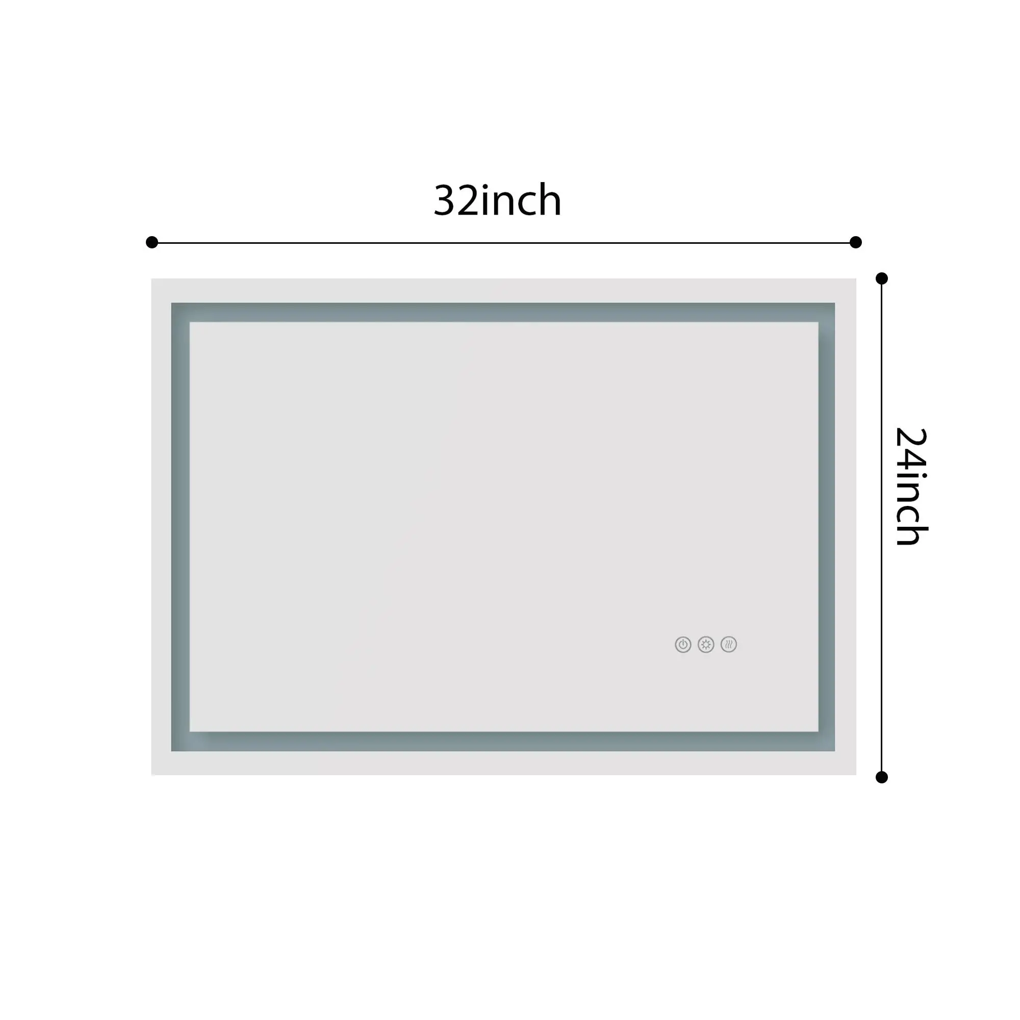 กระจกห้องน้ําขนาด 32x24 นิ้ว - สมาร์ท, ป้องกันหมอก, หรี่ไฟ, ด้านหน้าและไฟหลัง, โต๊ะเครื่องแป้งติดผนัง (แนวนอน/แนวตั้ง)