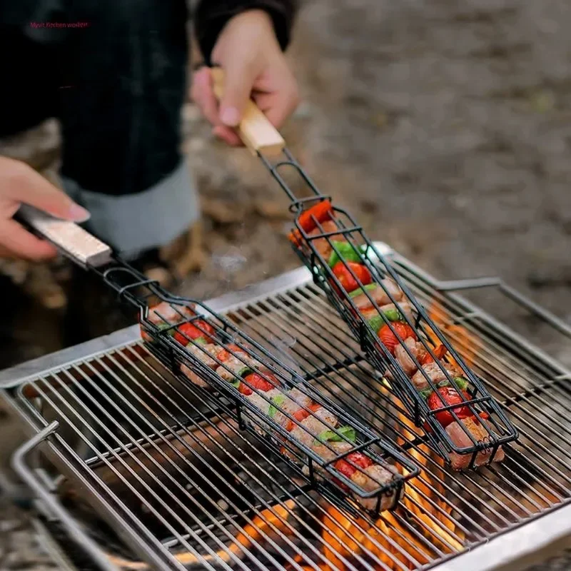 2/3 pcs Grilling Baskets for Outdoor with Handle, Stainless Steel BBQ Cooking Accessories Tools for Meat Steak Vegetable Shrimp