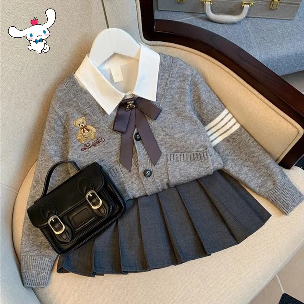 

Girls' Clothing Cinnamoroll Jk Plaid Skirt High-Quality Little Bear Knitting Cardigan Skirts Shirt Y2K Spring Kid College Style