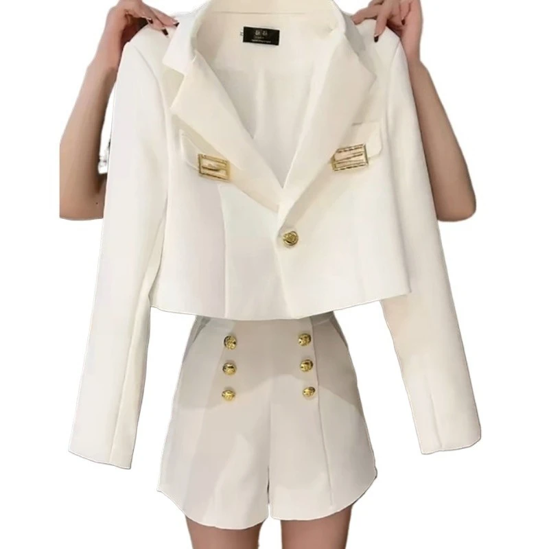 

Lapel Cardigan New Spring Pure Color Versatile Women's Two-piece Set European and American New Fashion Style Shows Temperament