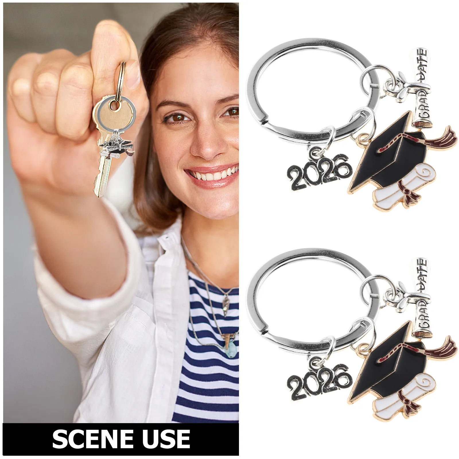 3Pcs Graduation Cap Keychain Metal Bachelor Hat Pendant Graduation Season Gifts Keyring Party Favors Bag Charm for Graduates