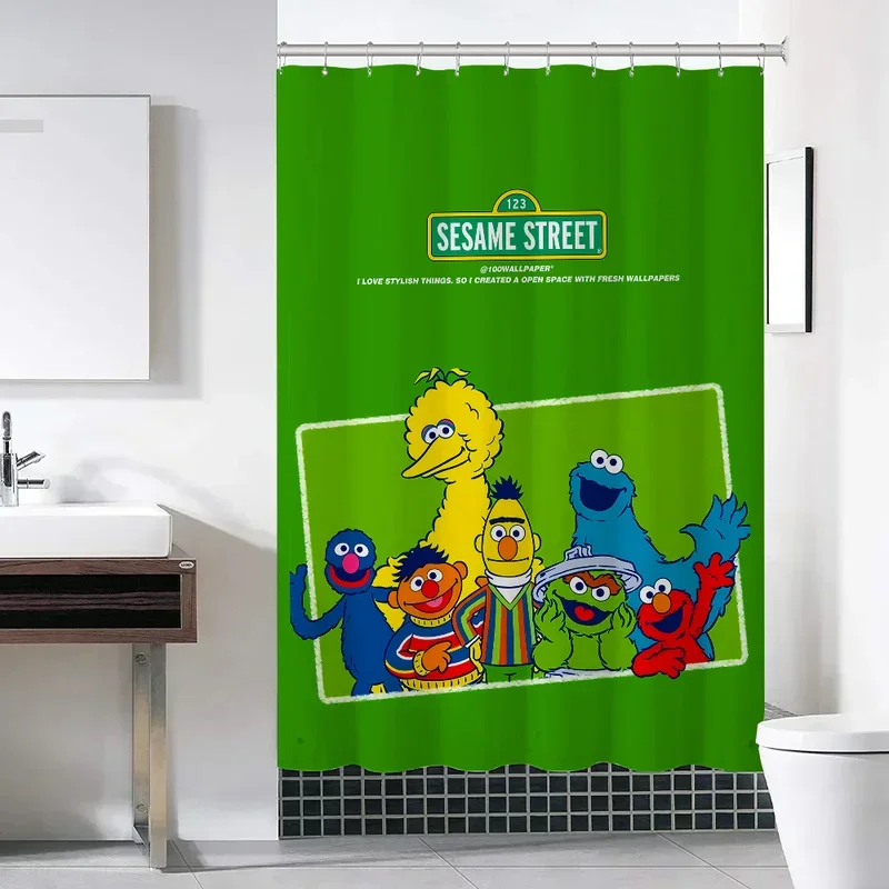 SESAME STREET Bathroom Curtain Shower Curtains Folding Partition Bath Accessories Bedrooms Waterproof Fabric Things the Set Home