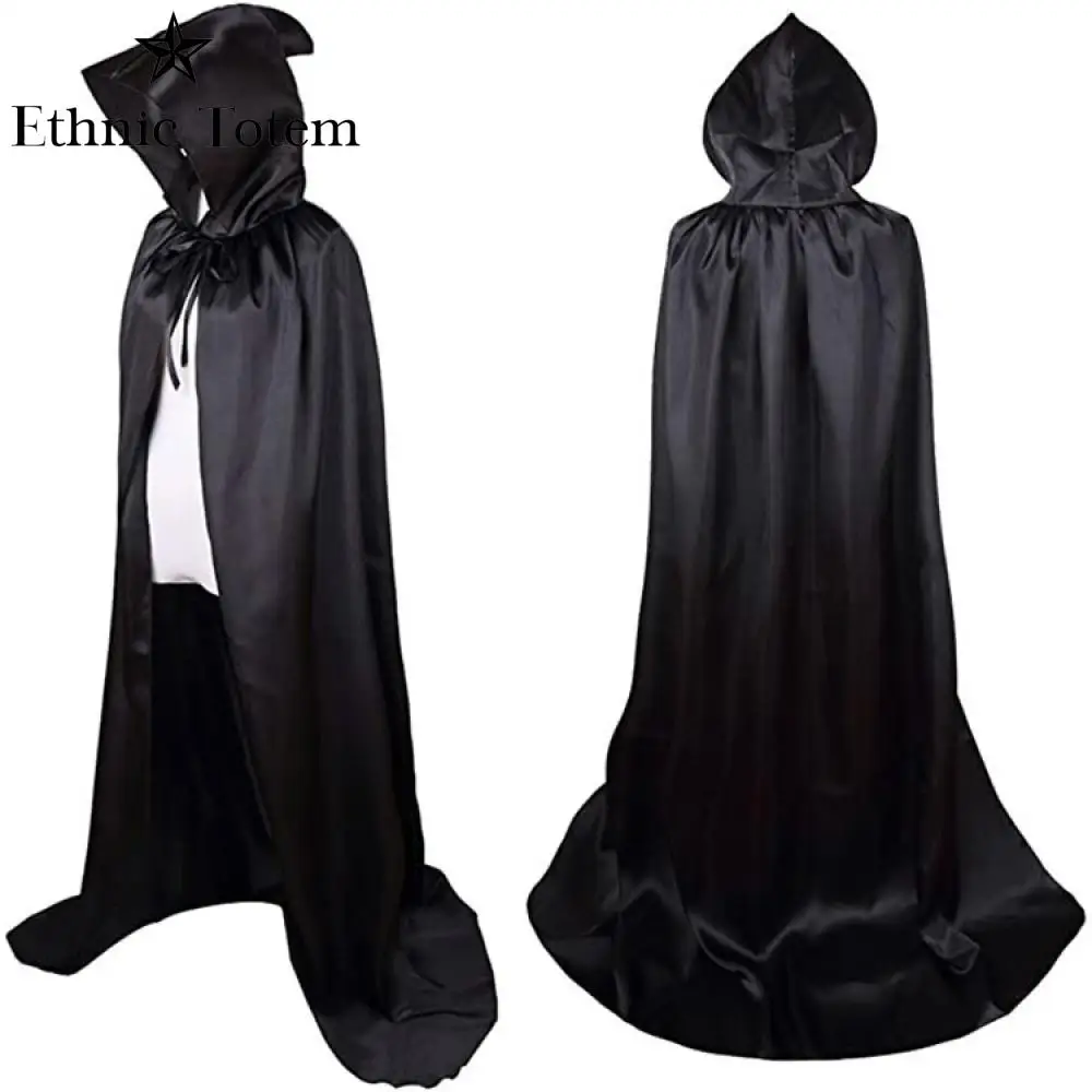 Medieval Hooded Cloak for Children and Adults, Hooded Cape, Black Reaper Coat, Witch, Vampire, Cosplay Costume, Standing Collar