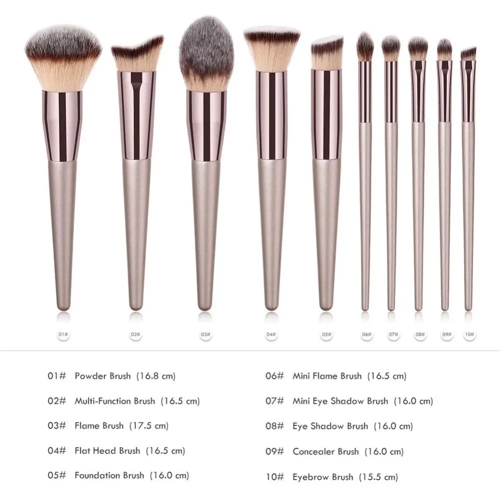 Luxury Champagne Makeup Brushes Foundation Powder Blush Eyeshadow Eyelash Concealer Lip Eye Blending Brush Make Up Brushes Set