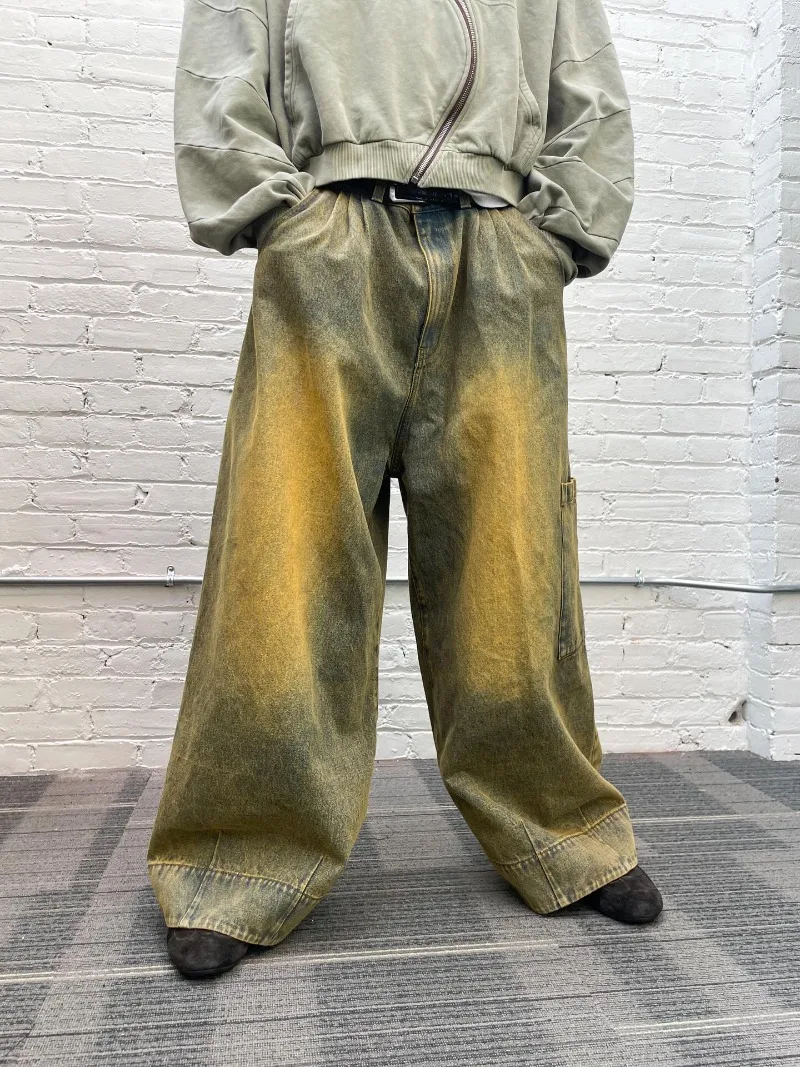 الهيب هوب Harajuku الشارع الشهير الرجعية المتضخم غسلها الجينز الرجال Y2K الأمريكية روك عادية العصرية فضفاض مستقيم واسعة الساق السراويل النساء