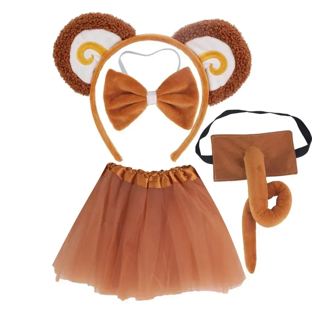 Halloween Monkey Animal Costume Accessories Headband Tail Ears Bow Tie Tutu for Toddler Kids Girls Fancy Dress Up Christmas